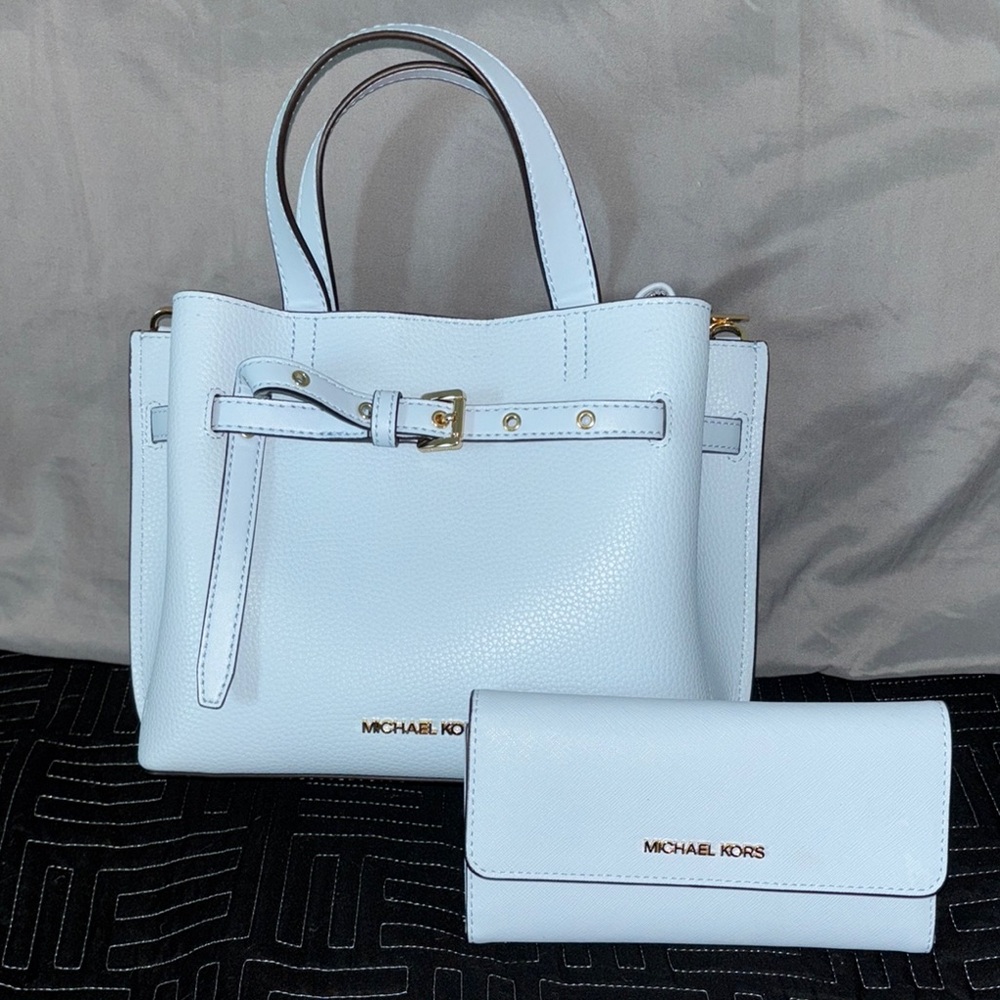 MICHAEL Michael Kors Powder Blue Satchel Silver Hardware Saffiano Texture